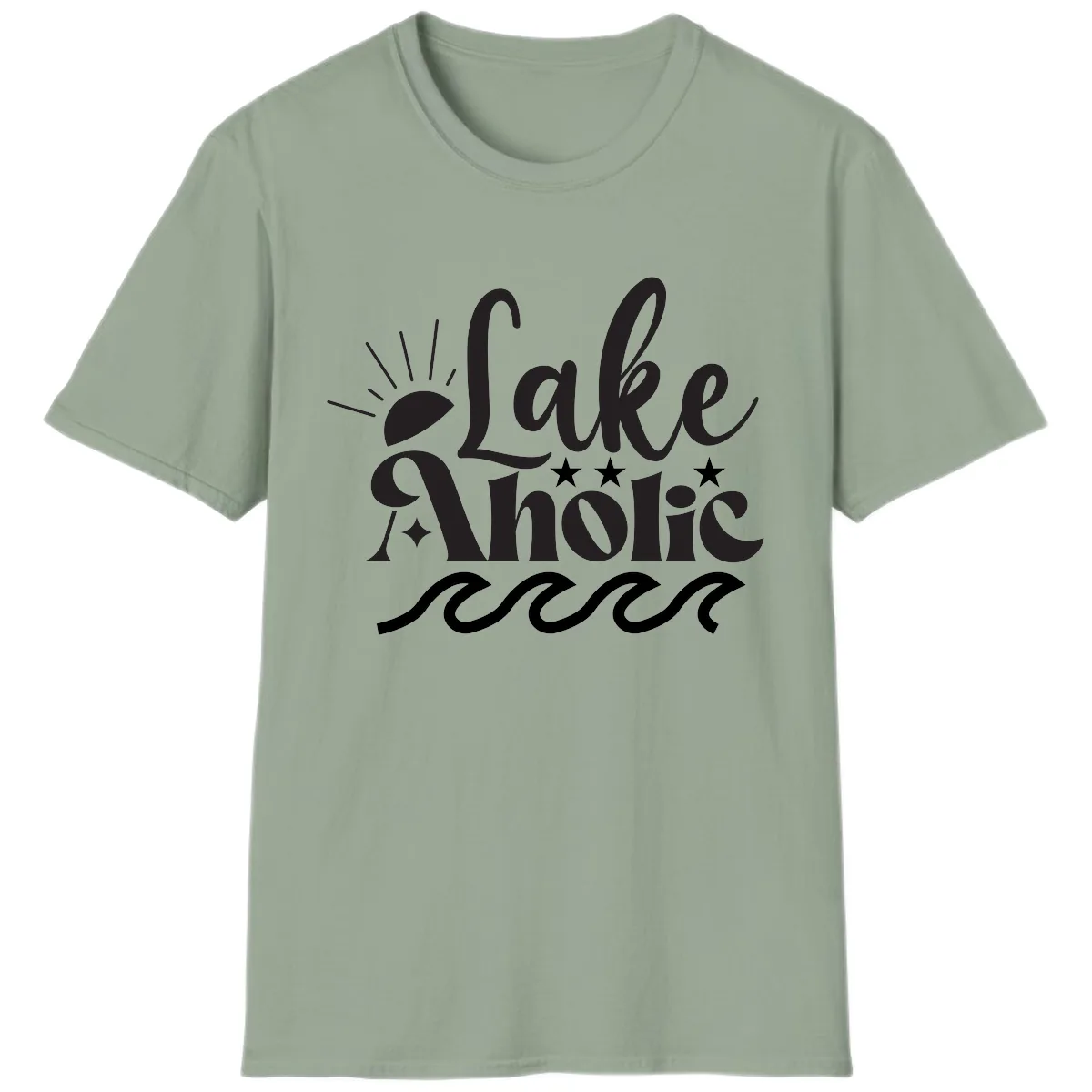 Lakeaholic Retro Script Design T-Shirt in Sage