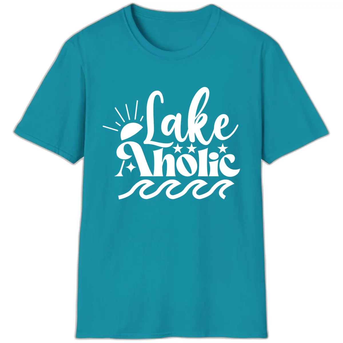 Lakeaholic Retro Script Design T-Shirt in Tropical Blue