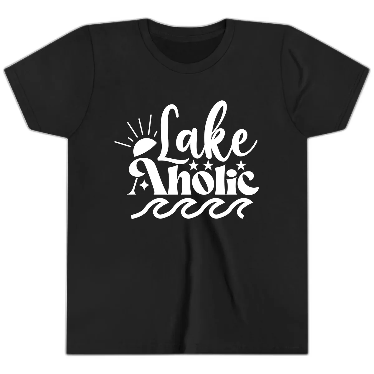 Lakeaholic Retro Script Design Youth T-Shirt in Black