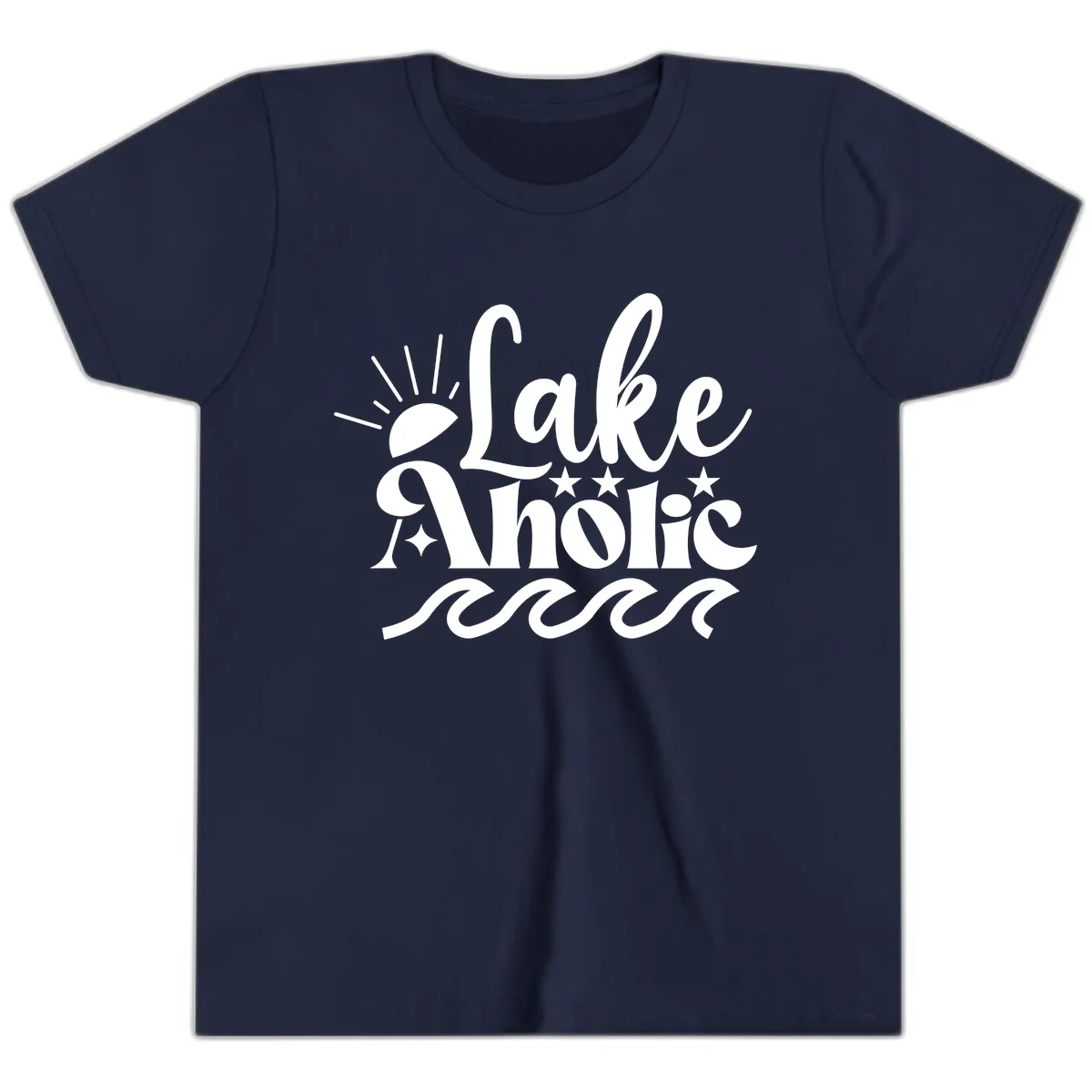Lakeaholic Retro Script Design Youth T-Shirt in Navy