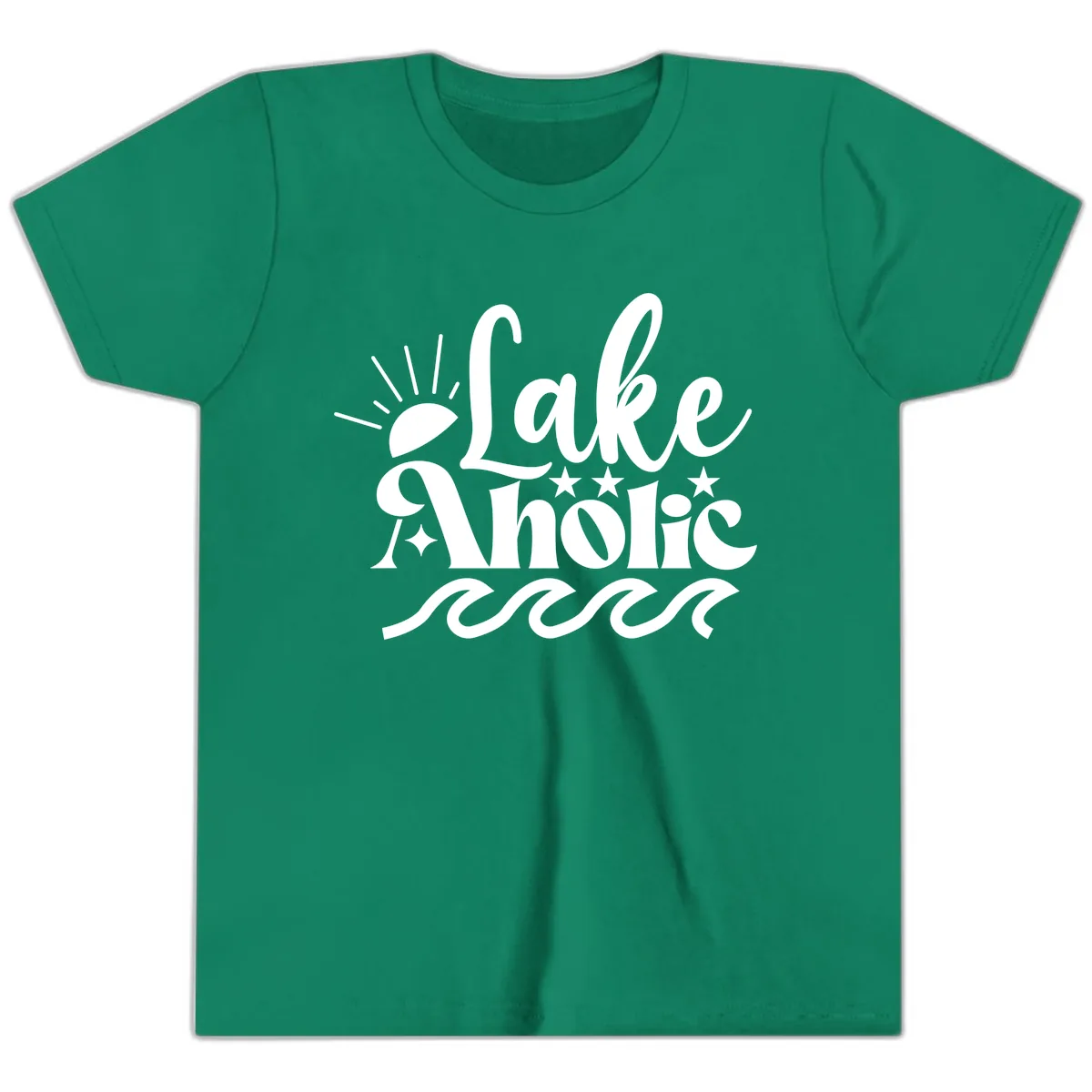 Lakeaholic Retro Script Design Youth T-Shirt in Kelly