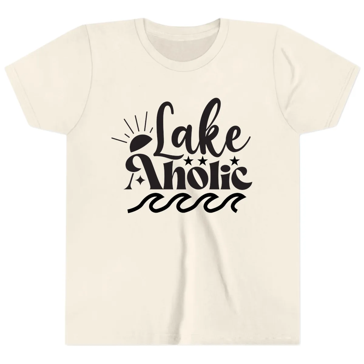 Lakeaholic Retro Script Design Youth T-Shirt in Natural