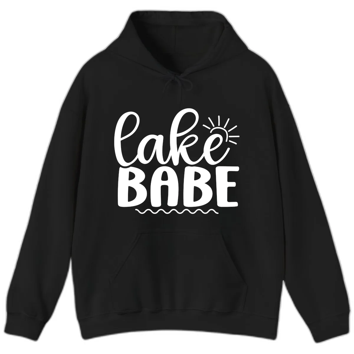 Lake Babe Typography Design Hoodie in Black