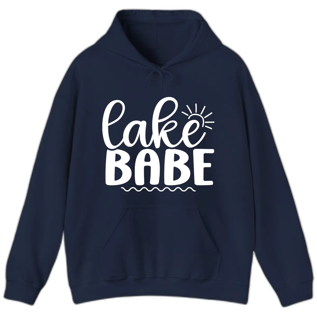 Lake Babe Typography Design Hoodie in Navy