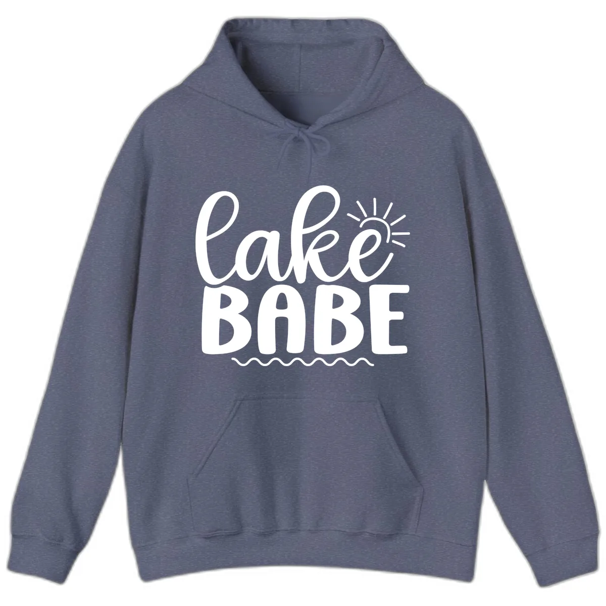 Lake Babe Typography Design Hoodie in Heather Navy