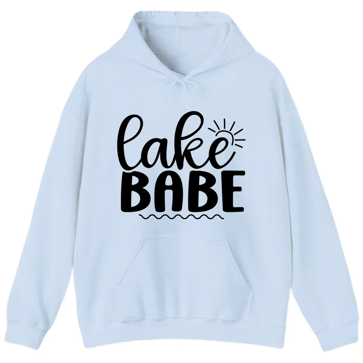 Lake Babe Typography Design Hoodie in Light Blue