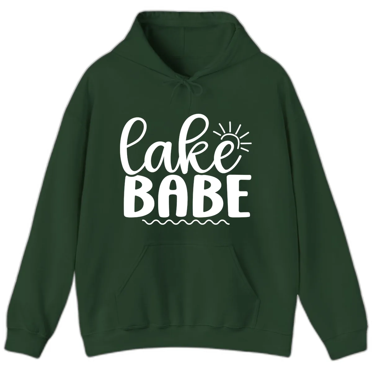 Lake Babe Typography Design Hoodie in Forest Green