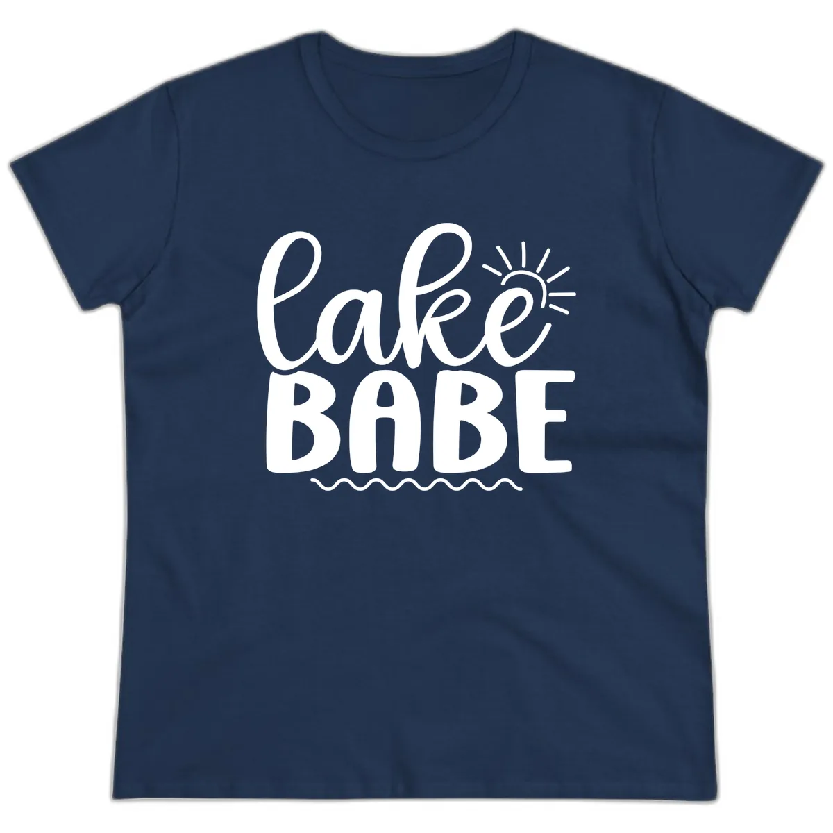 Lake Babe Typography Design Ladies Tee in Navy