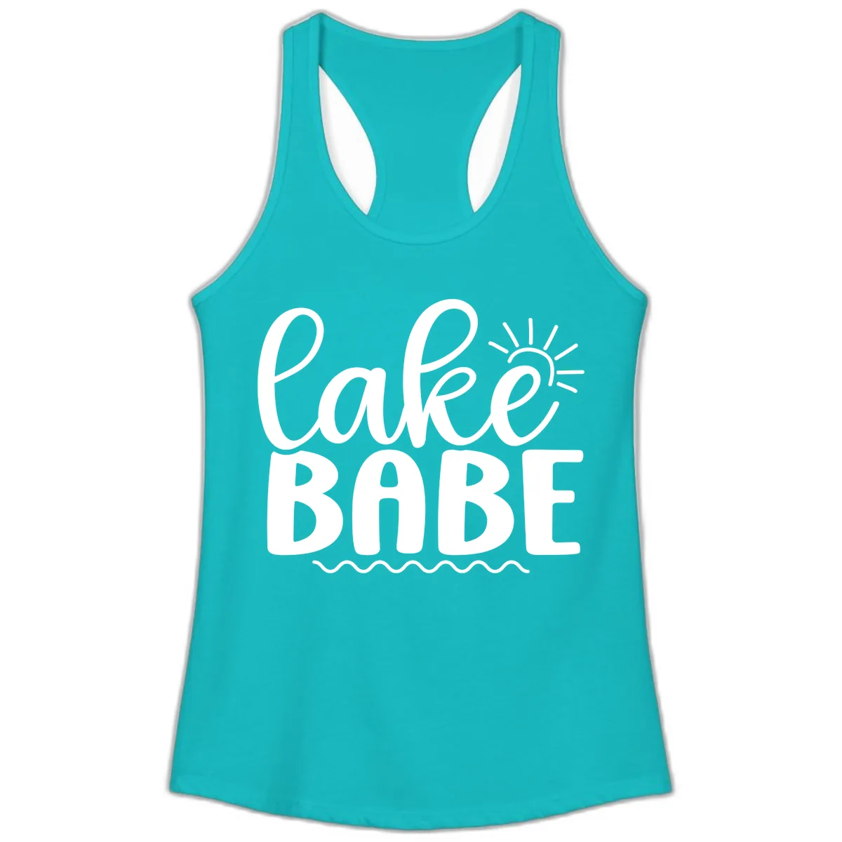 Lake Babe Typography Design Ladies Tank in Tahiti Blue