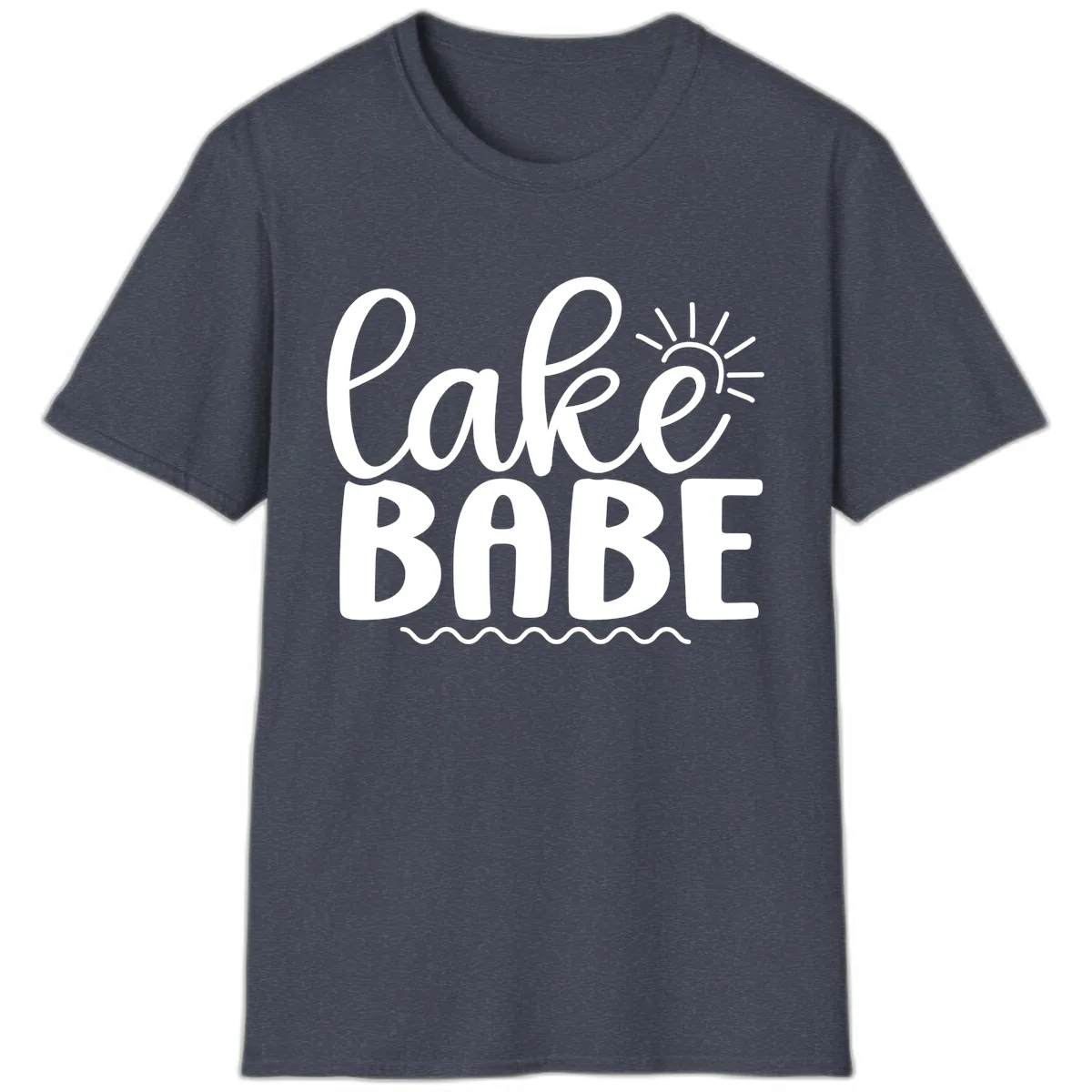 Lake Babe Typography Design T-Shirt in Heather Navy