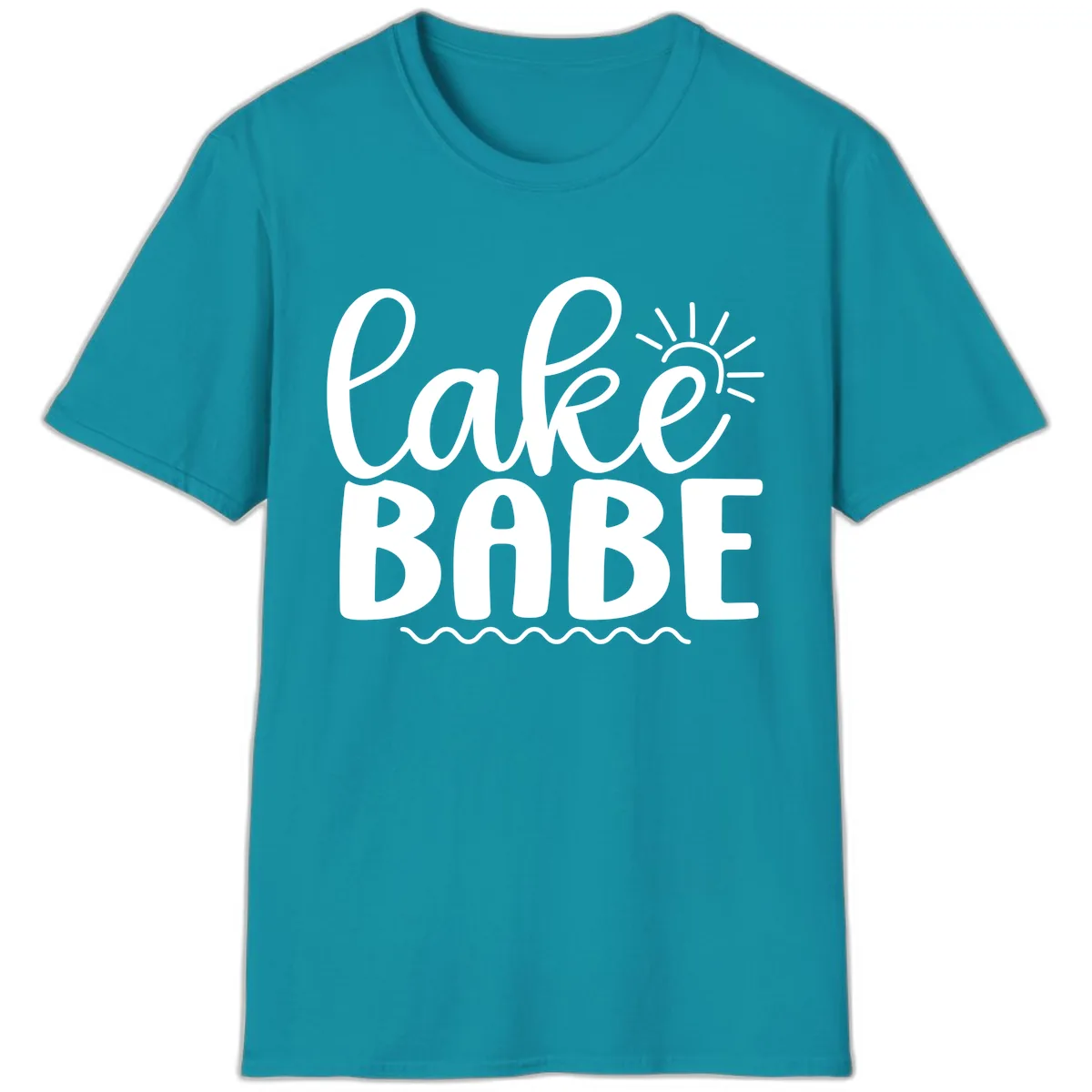 Lake Babe Typography Design T-Shirt in Tropical Blue