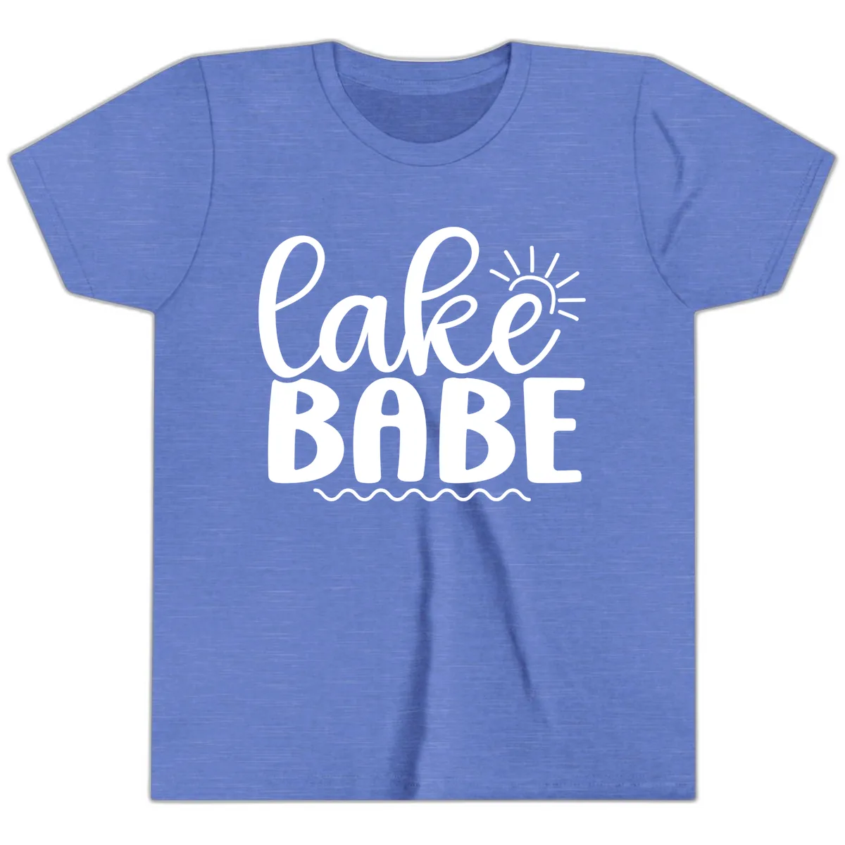 Lake Babe Typography Design Youth T-Shirt in Heather Columbia Blue