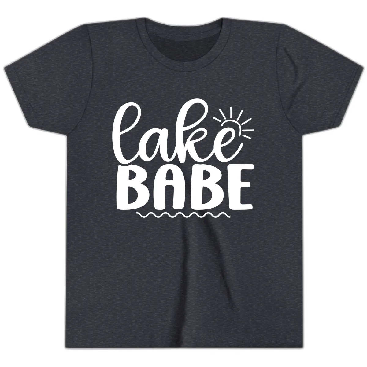 Lake Babe Typography Design Youth T-Shirt in Heather Navy