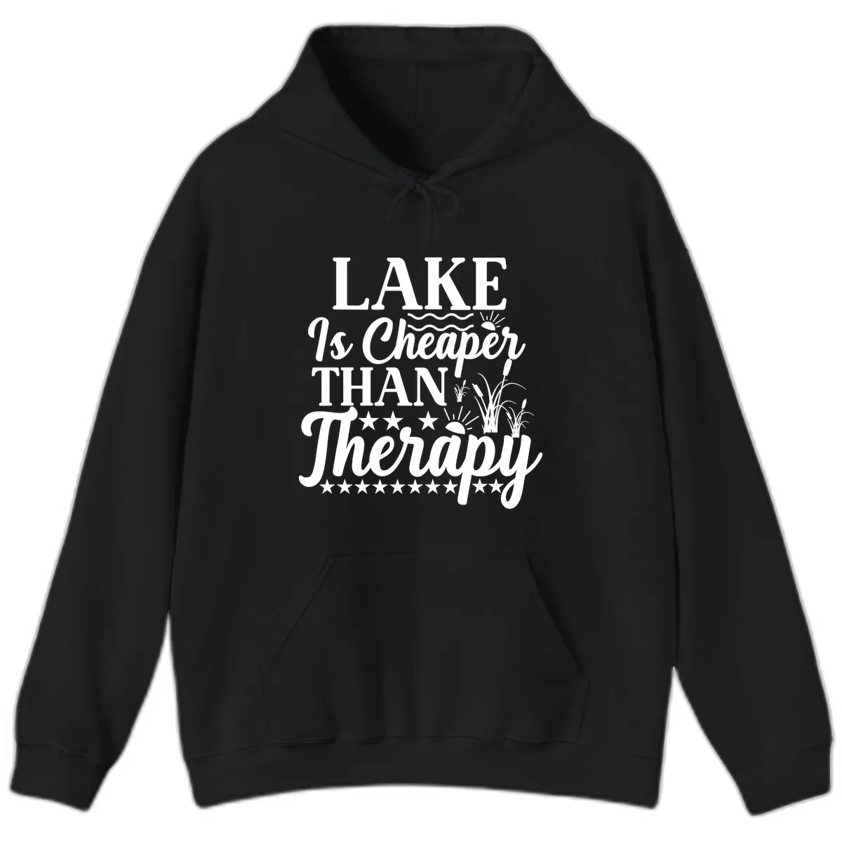Lake Is Cheaper Than Therapy Design Hoodie in Black