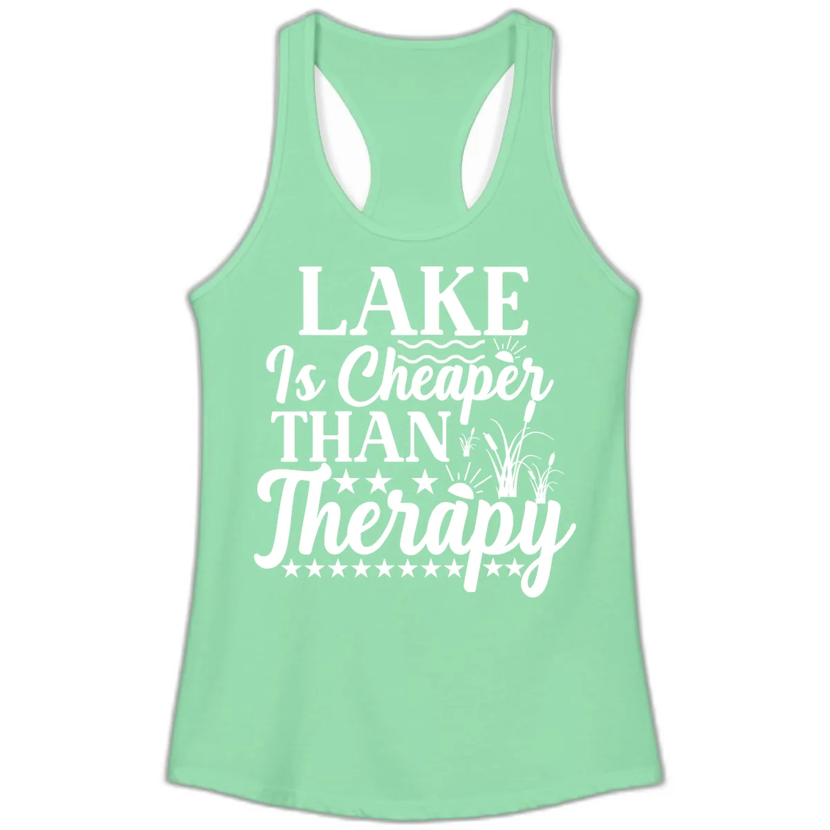 Lake Is Cheaper Than Therapy Design Ladies Tank in Solid Mint