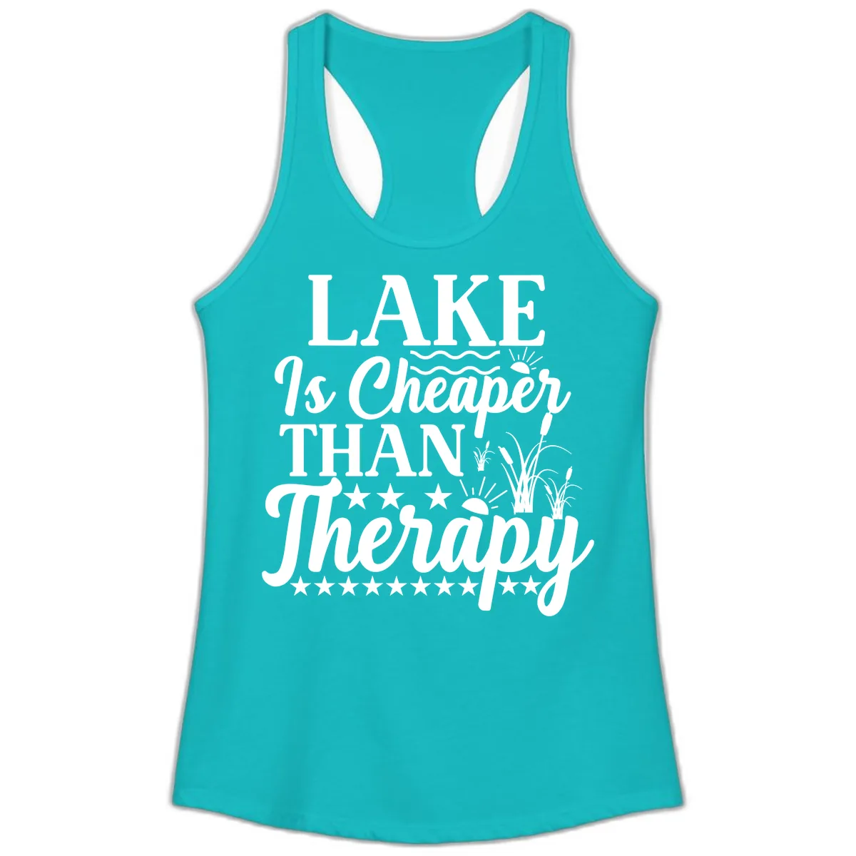 Lake Is Cheaper Than Therapy Design Ladies Tank in Tahiti Blue