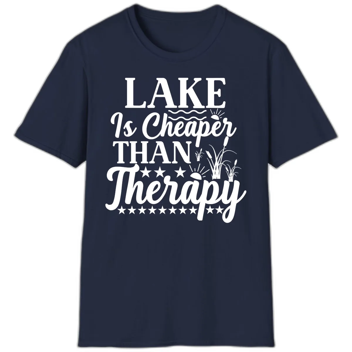 Lake Is Cheaper Than Therapy Design T-Shirt in Navy