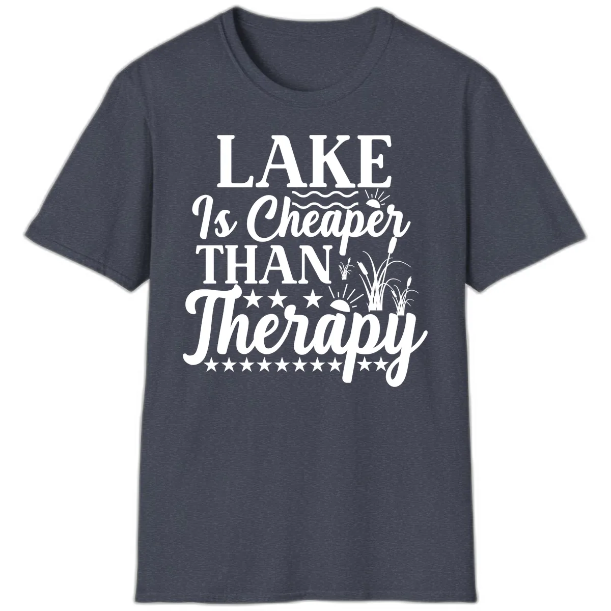 Lake Is Cheaper Than Therapy Design T-Shirt in Heather Navy