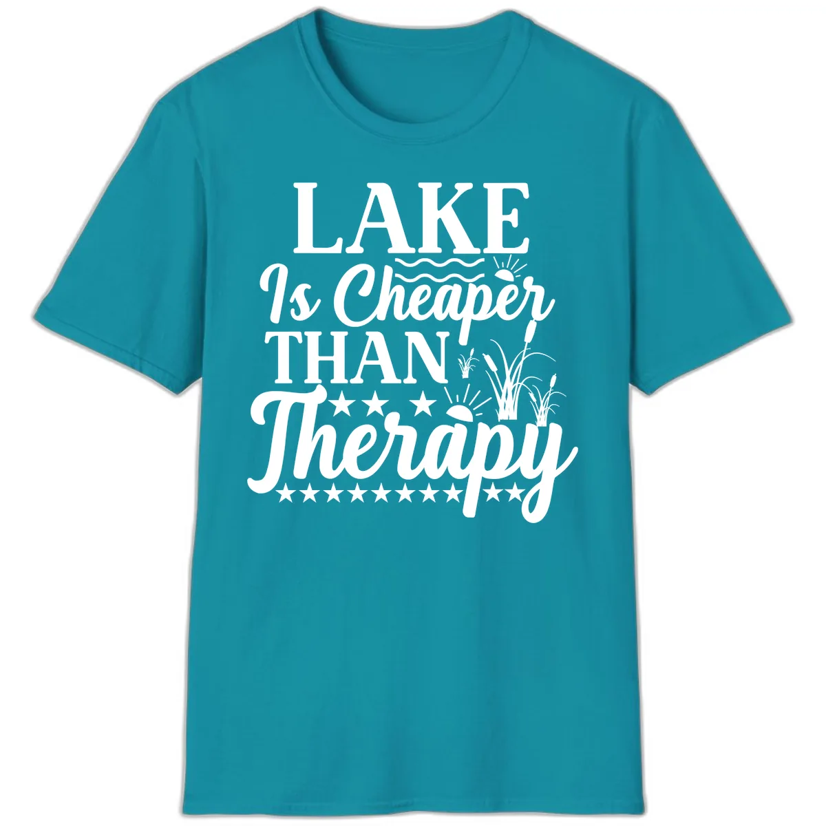 Lake Is Cheaper Than Therapy Design T-Shirt in Tropical Blue