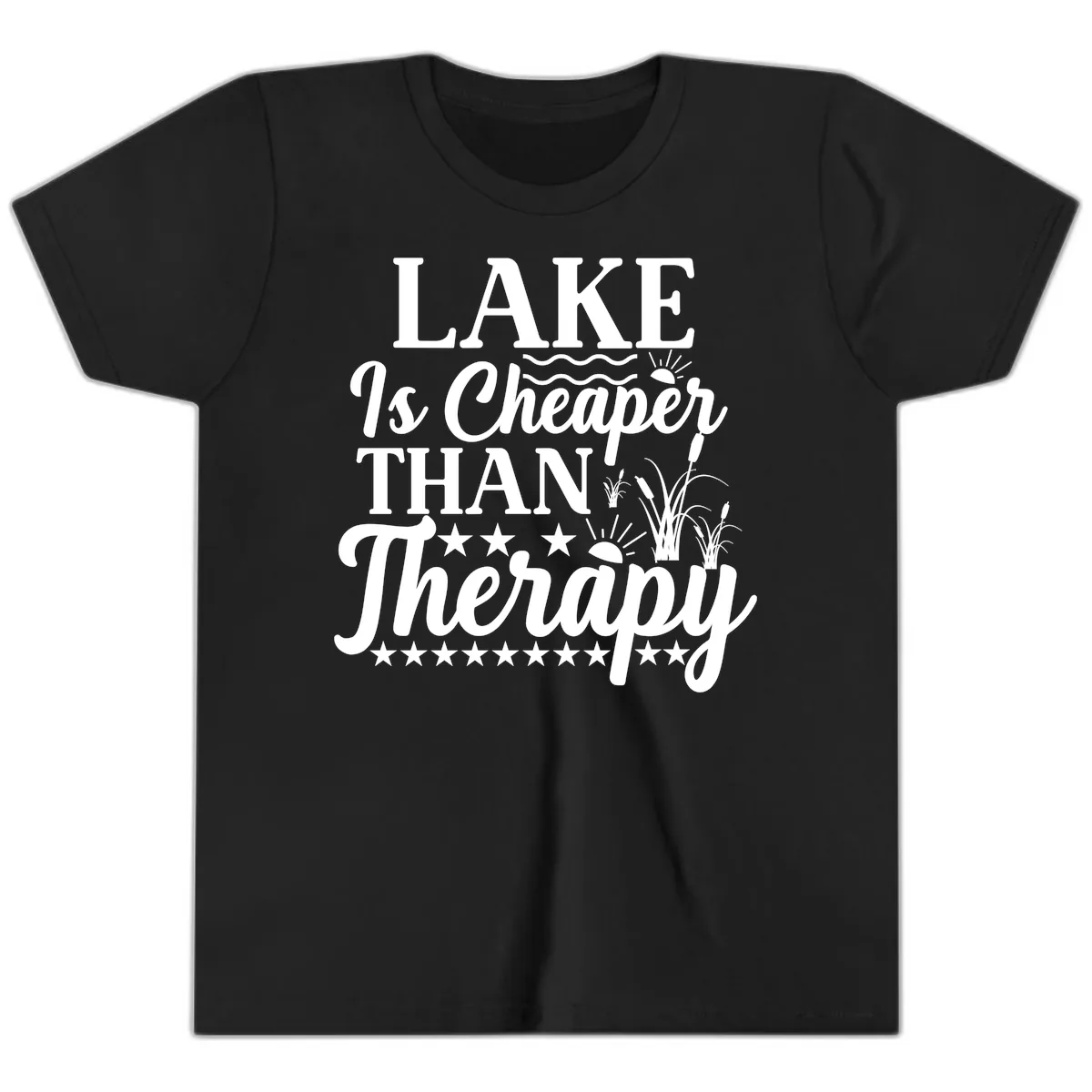 Lake Is Cheaper Than Therapy Design Youth T-Shirt in Black
