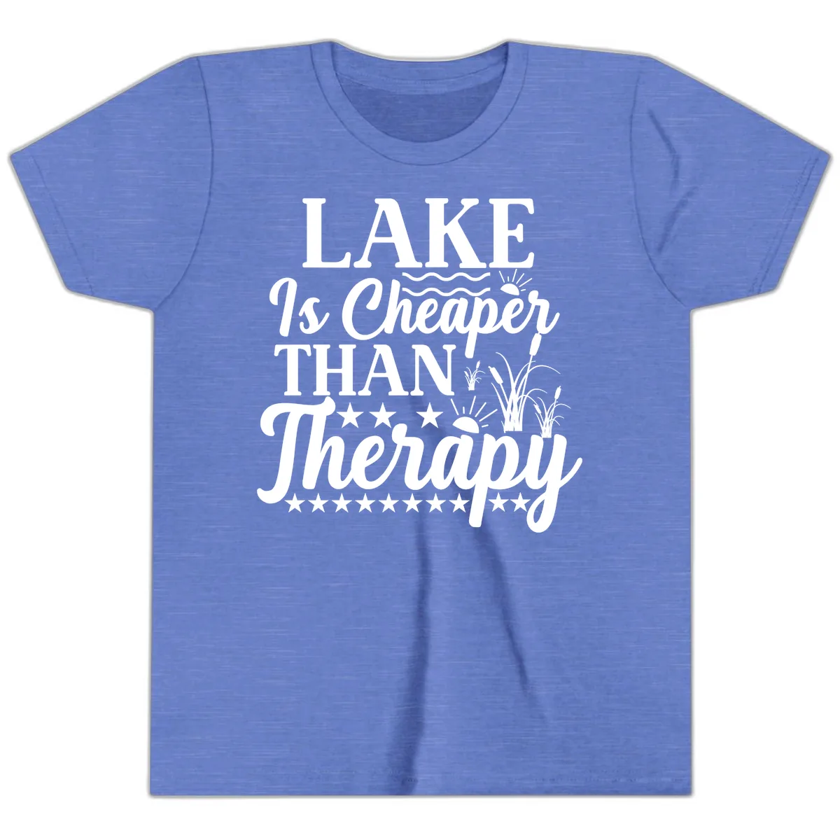 Lake Is Cheaper Than Therapy Design Youth T-Shirt in Heather Columbia Blue