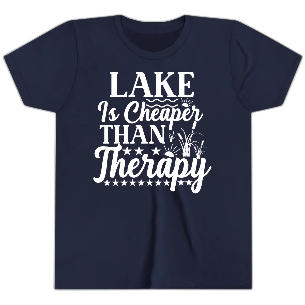 Lake Is Cheaper Than Therapy Design Youth T-Shirt in Navy