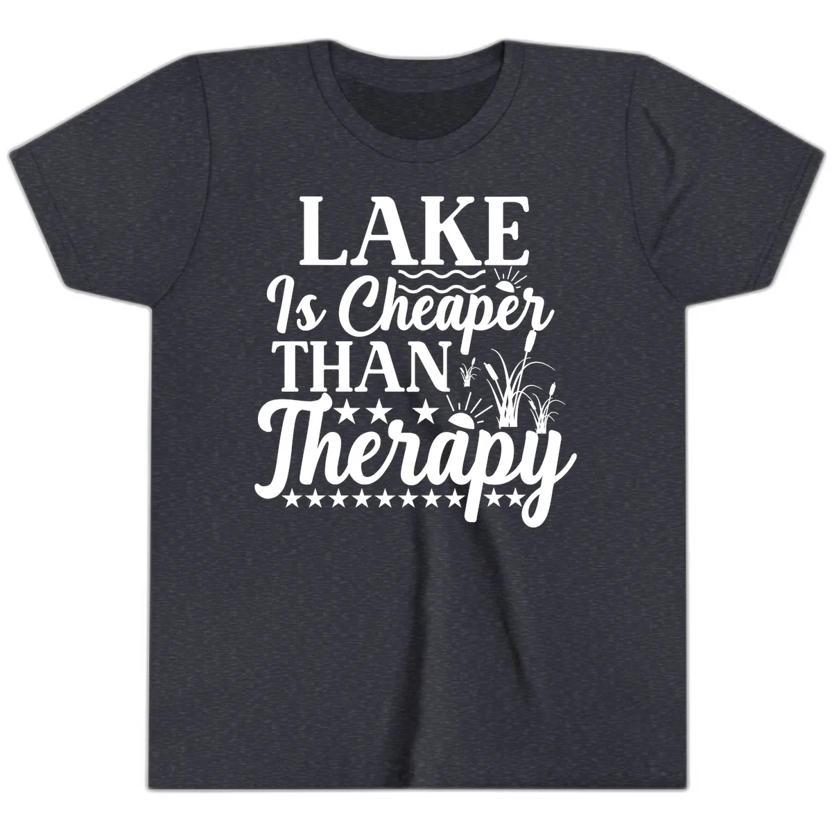 Lake Is Cheaper Than Therapy Design Youth T-Shirt in Heather Navy