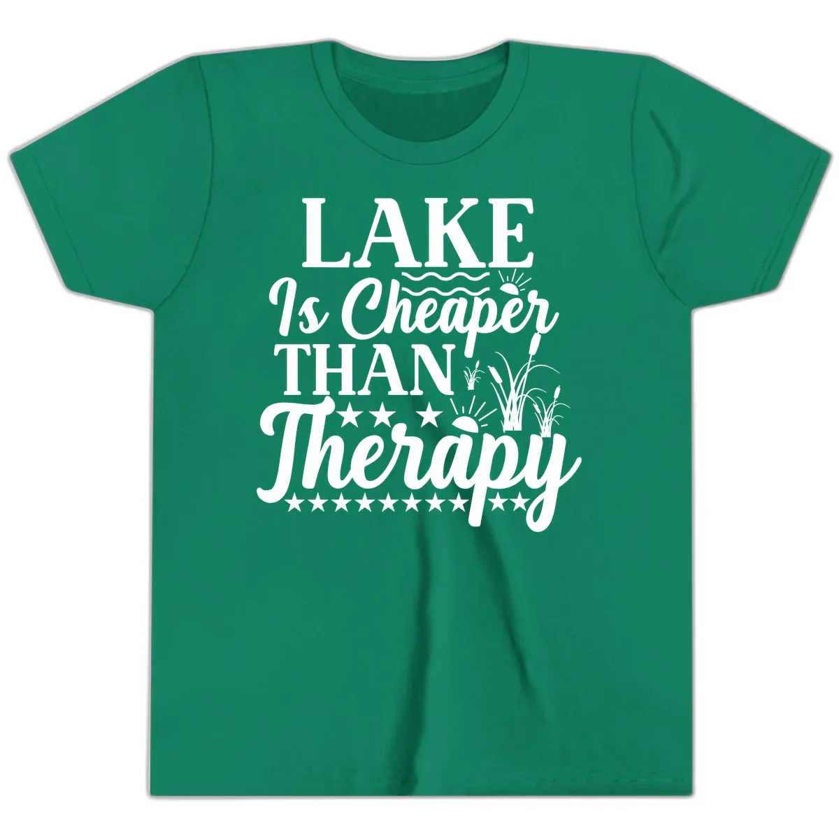 Lake Is Cheaper Than Therapy Design Youth T-Shirt in Kelly