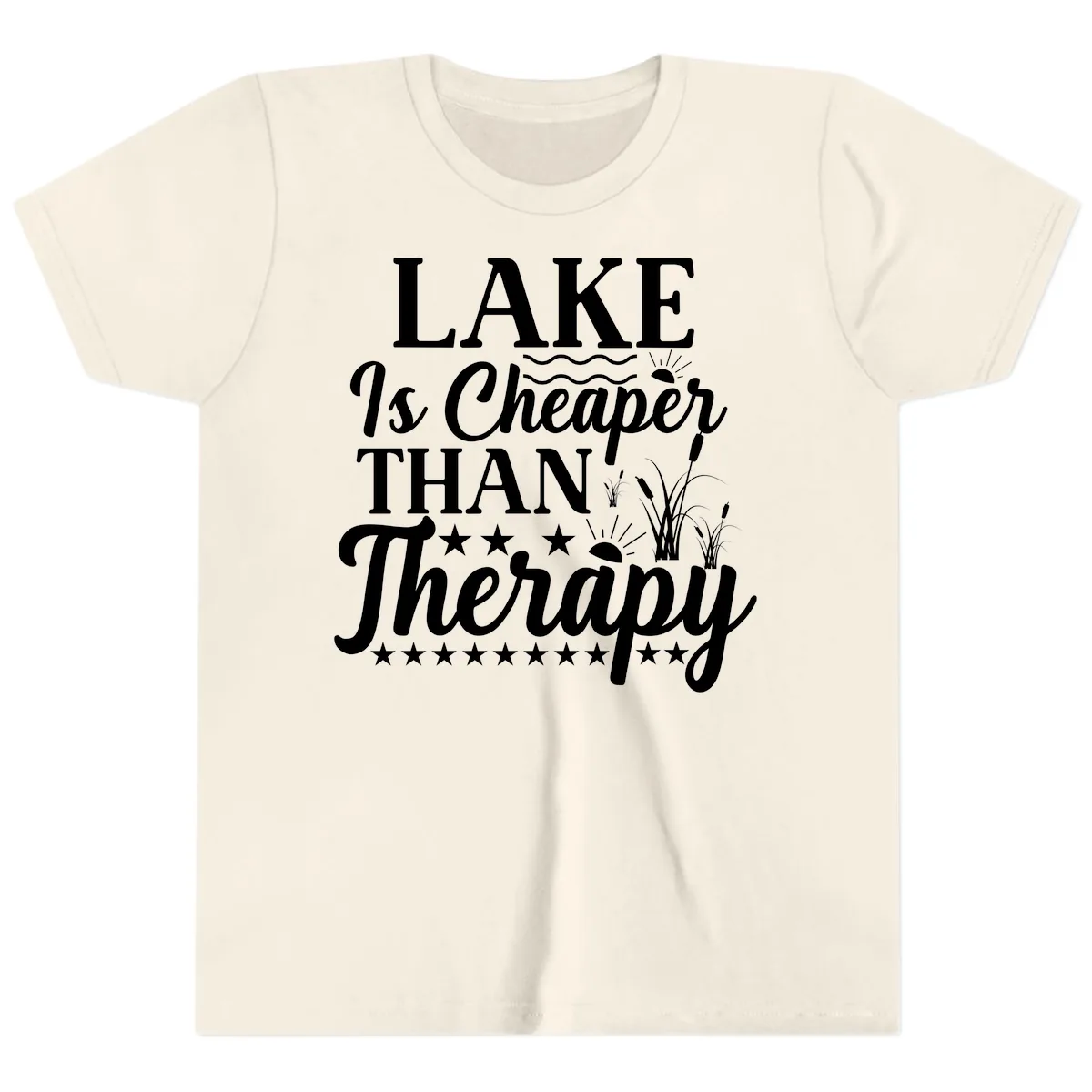 Lake Is Cheaper Than Therapy Design Youth T-Shirt in Natural