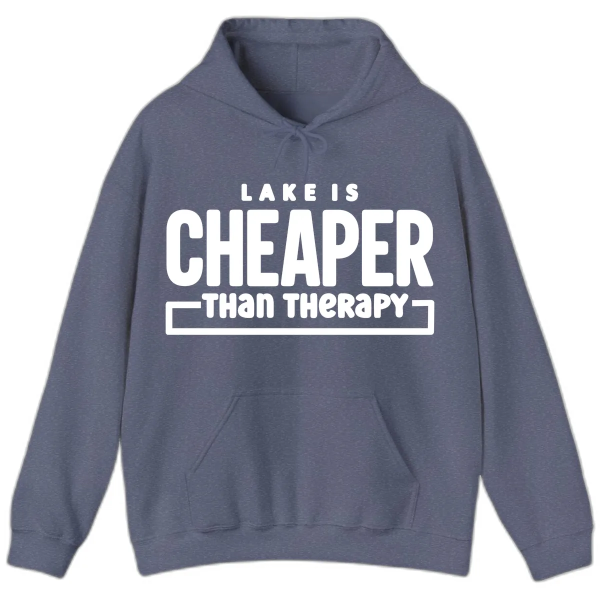 Lake Is Cheaper Than Therapy Hoodie in Heather Navy