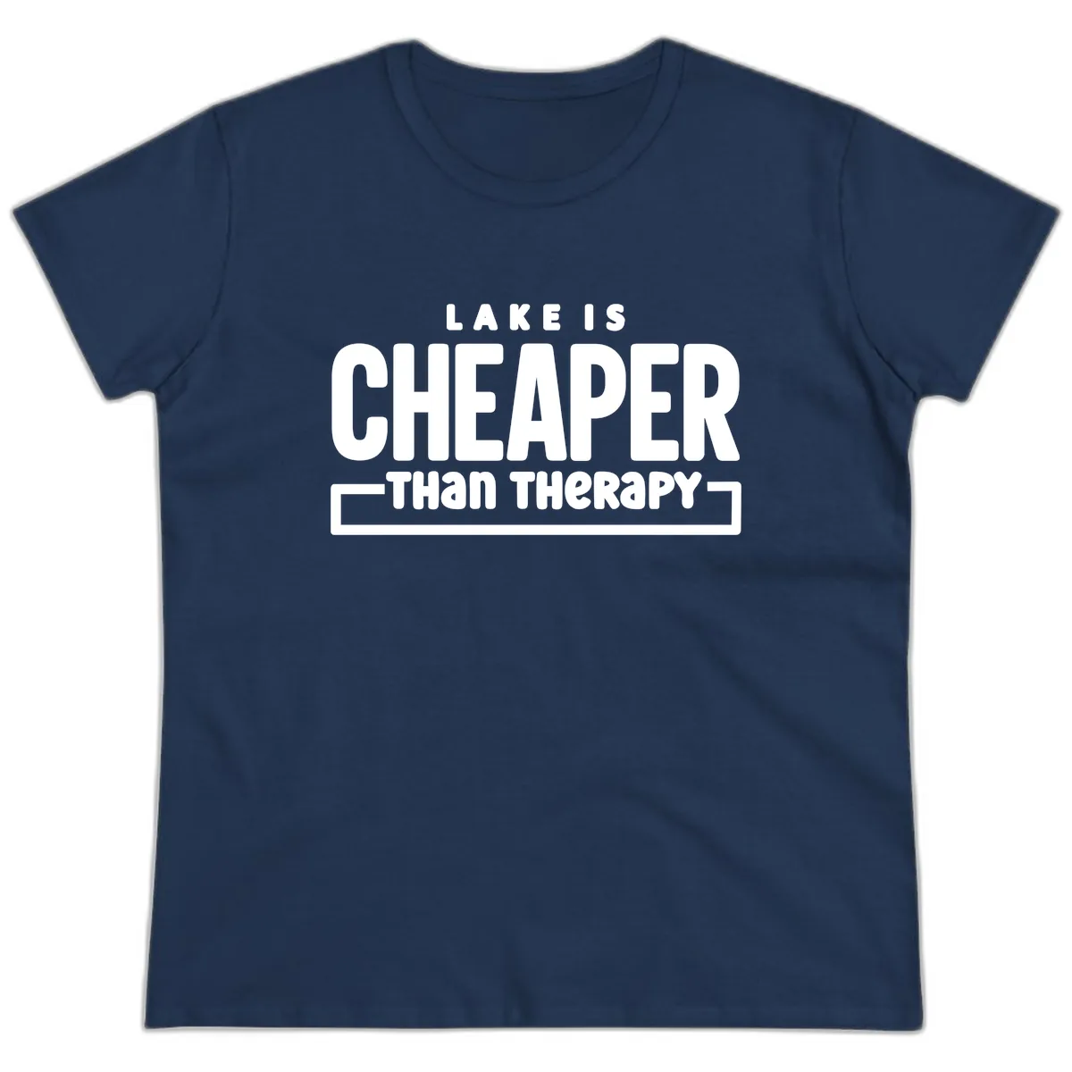 Lake Is Cheaper Than Therapy Ladies Tee in Navy