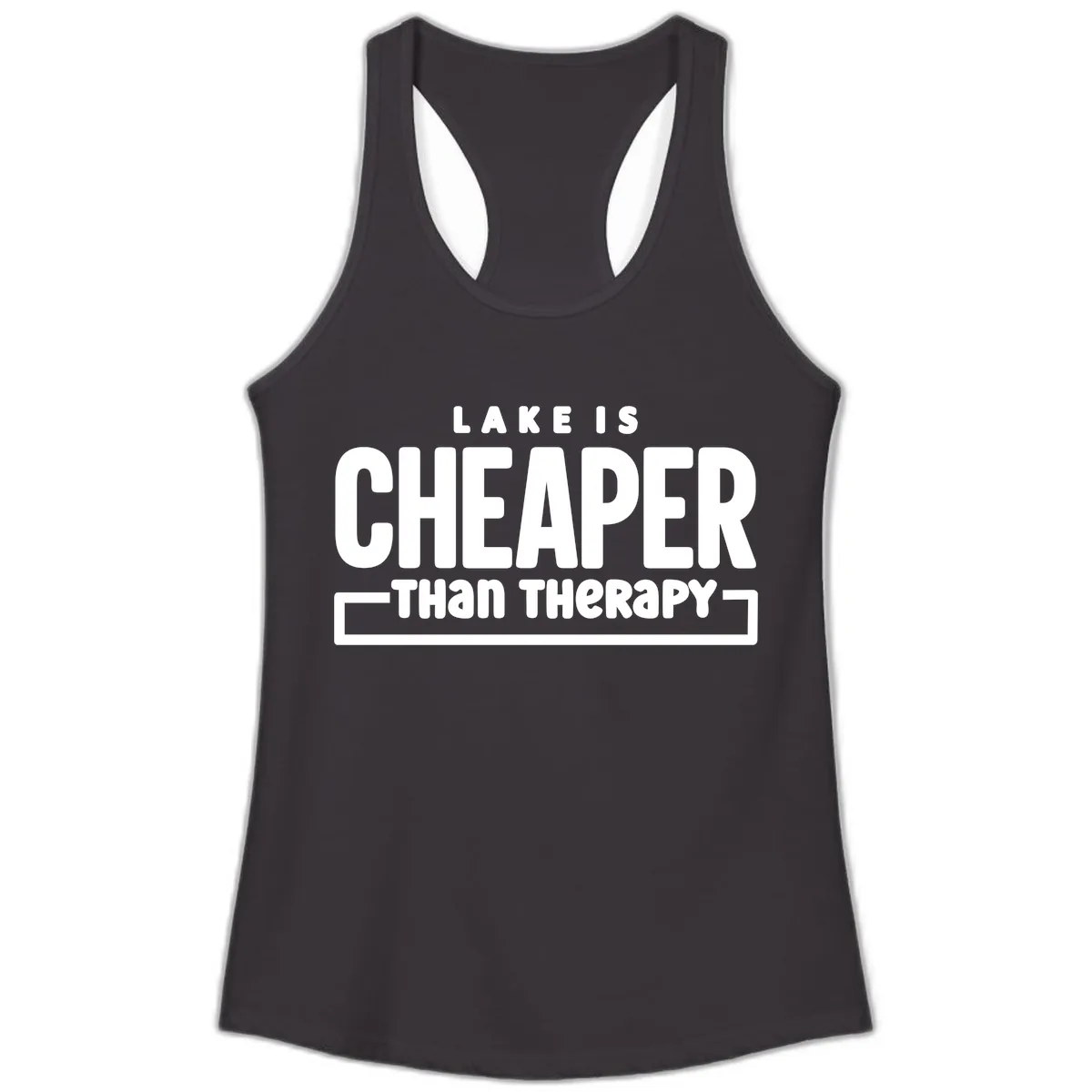 Lake Is Cheaper Than Therapy Ladies Tank in Black
