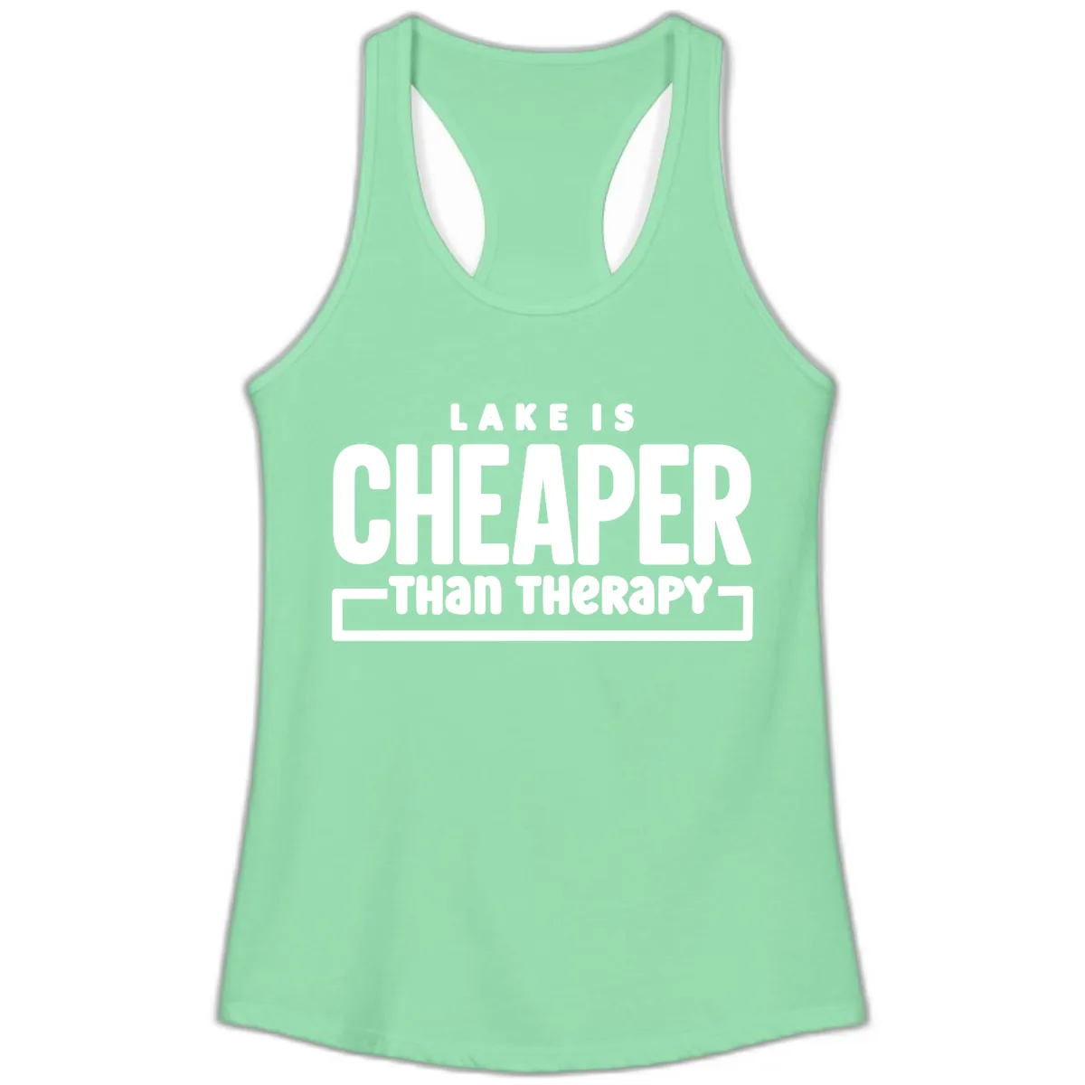 Lake Is Cheaper Than Therapy Ladies Tank in Solid Mint