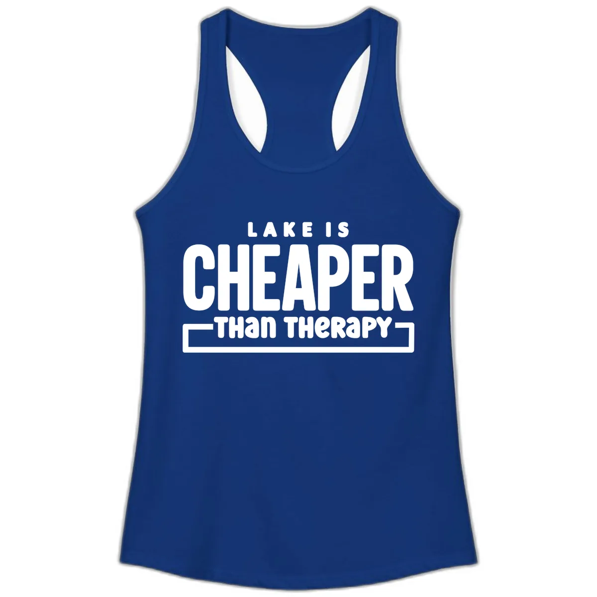 Lake Is Cheaper Than Therapy Ladies Tank in Solid Royal