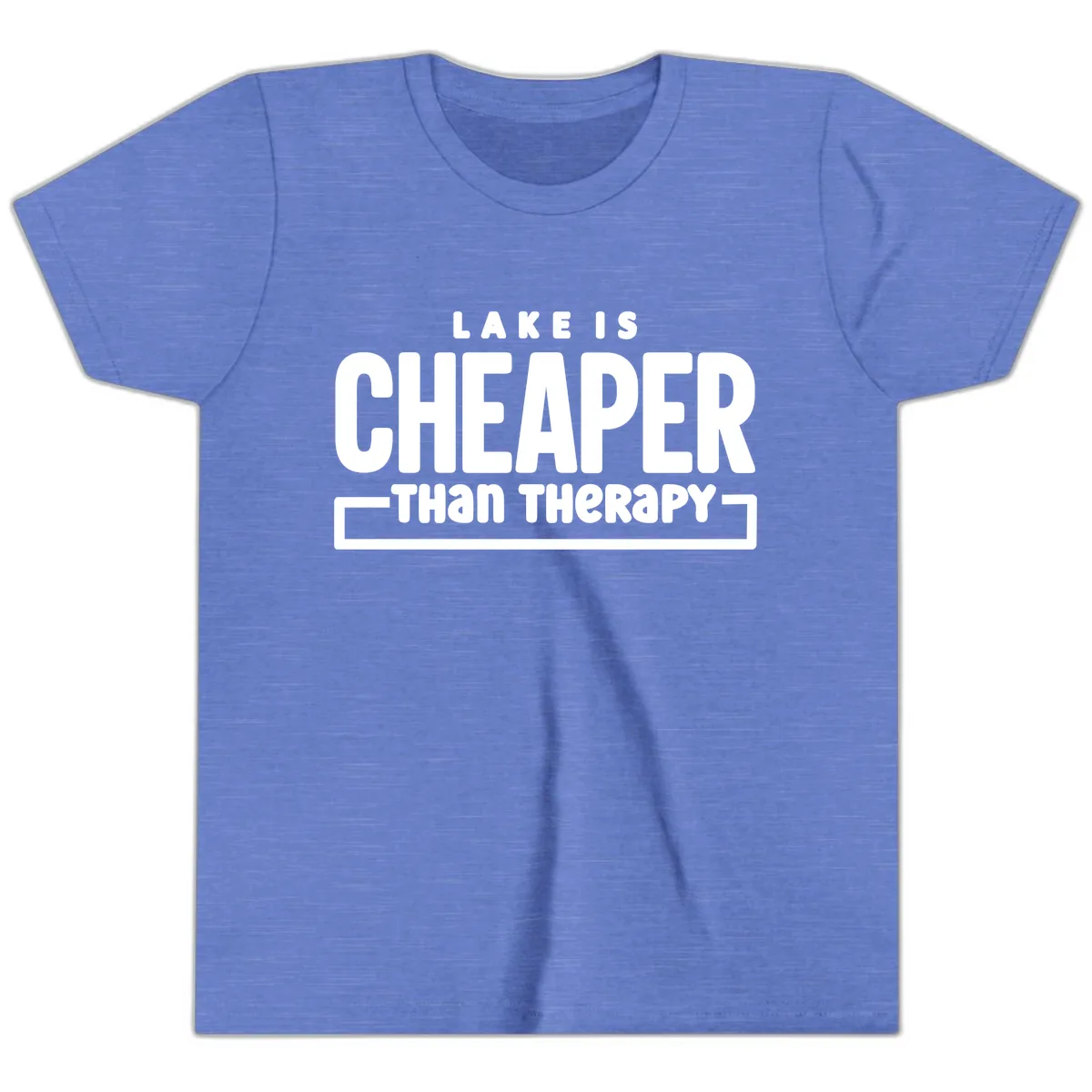 Lake Is Cheaper Than Therapy Youth T-Shirt in Heather Columbia Blue