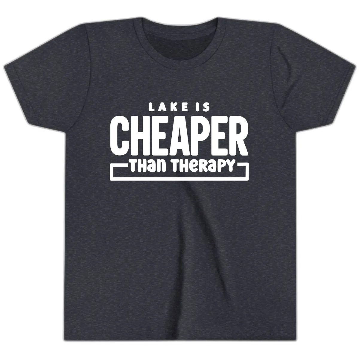 Lake Is Cheaper Than Therapy Youth T-Shirt in Heather Navy