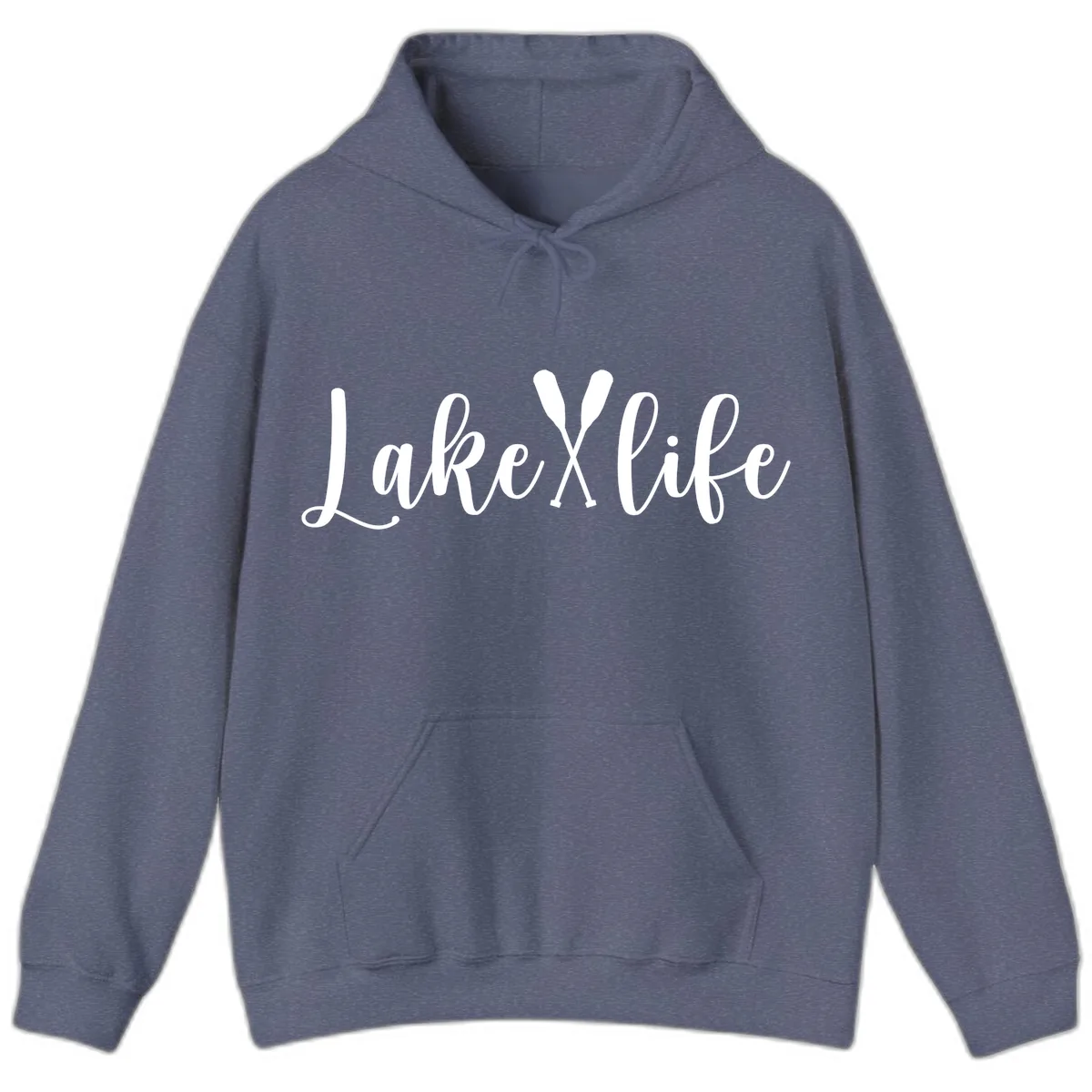 Lake Life Oar Design Hoodie in Heather Navy