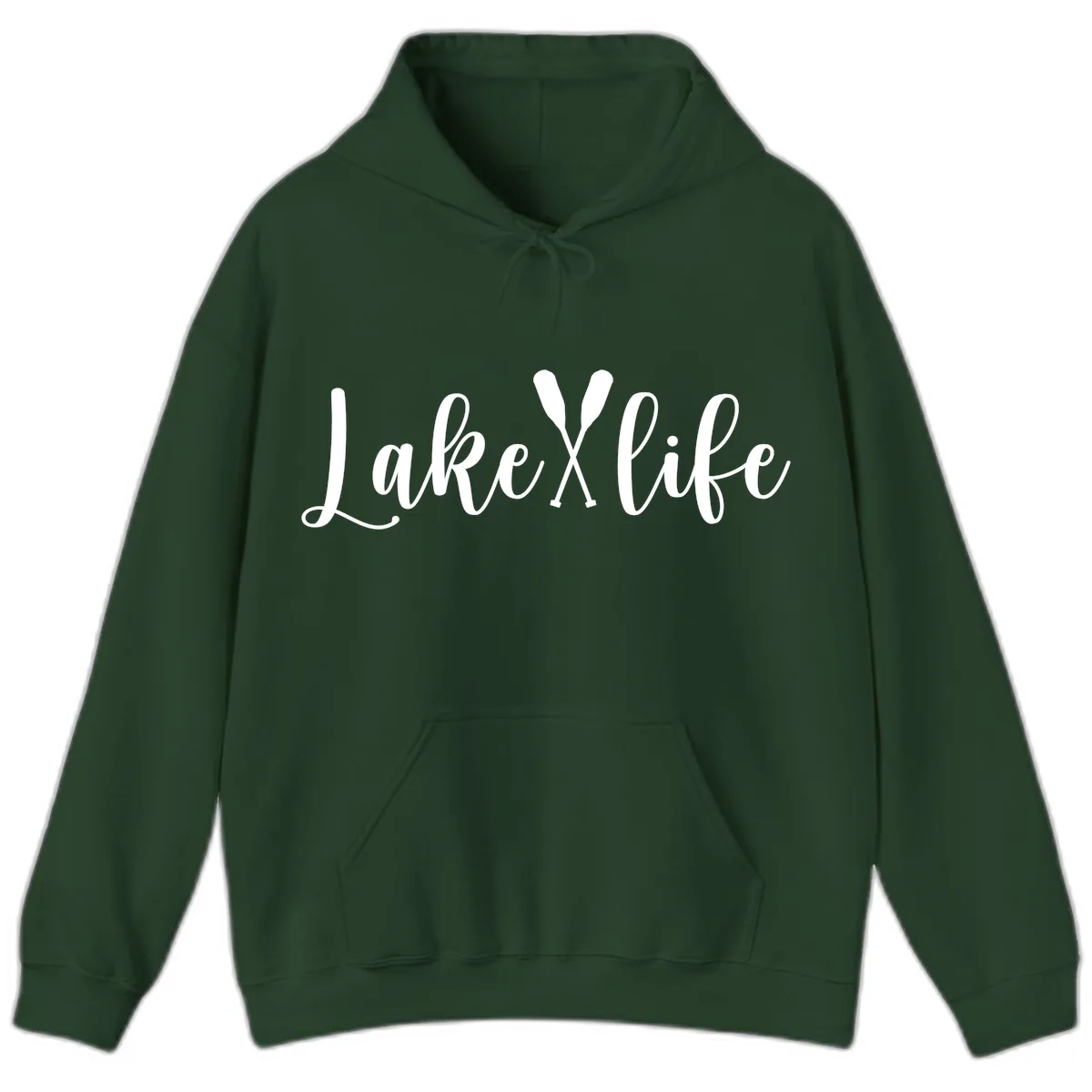 Lake Life Oar Design Hoodie in Forest Green