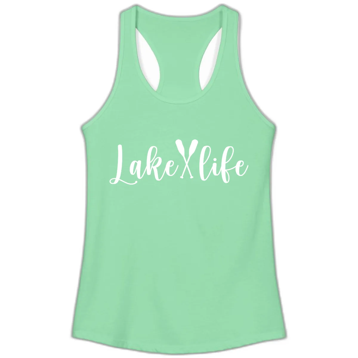 Lake Life Oar Design Ladies Tank in Solid Mint