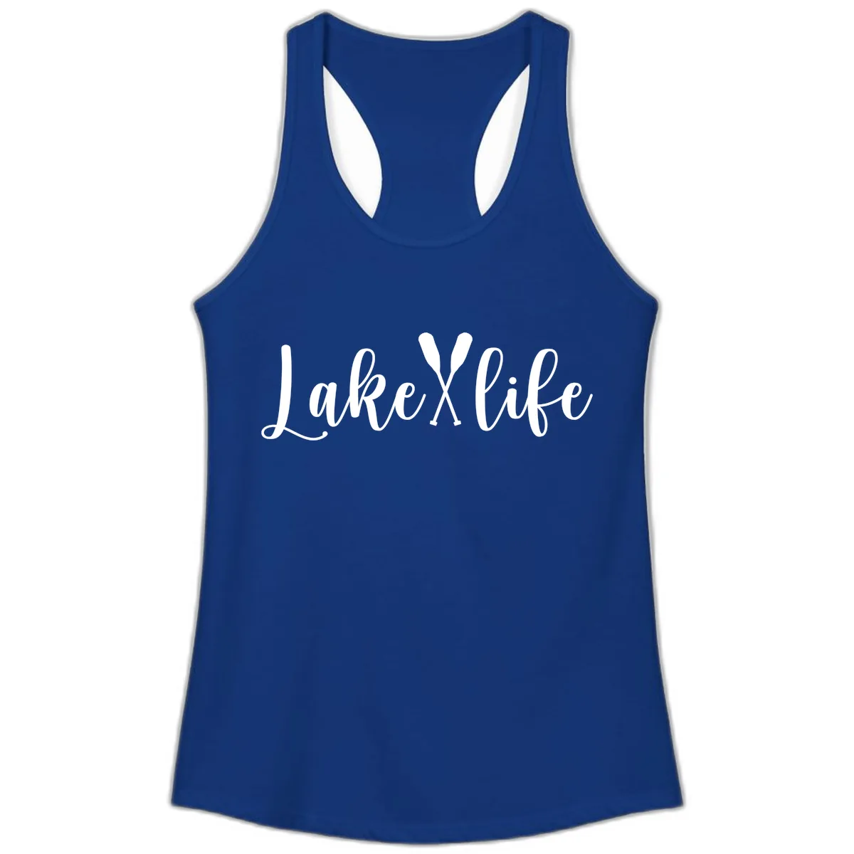 Lake Life Oar Design Ladies Tank in Solid Royal