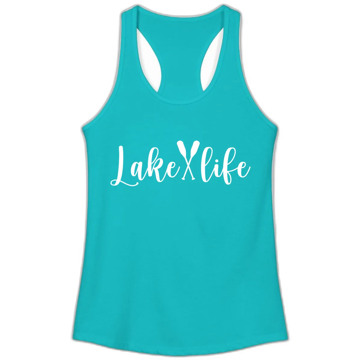 Lake Life Oar Design Ladies Tank in Tahiti Blue