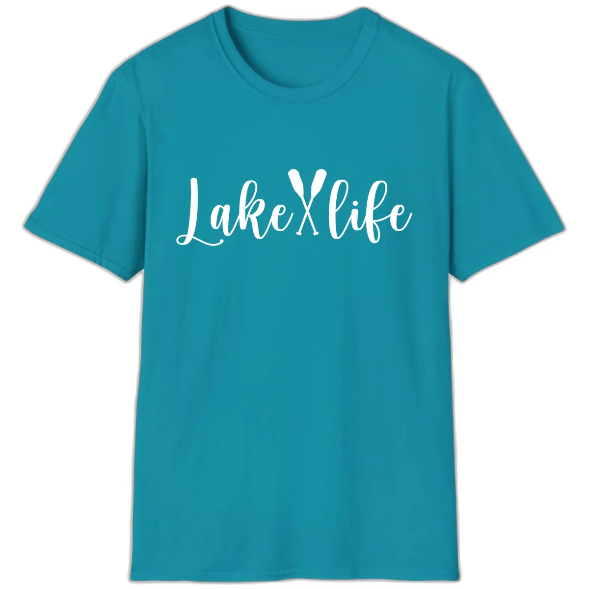 Lake Life Oar Design T-Shirt in Tropical Blue