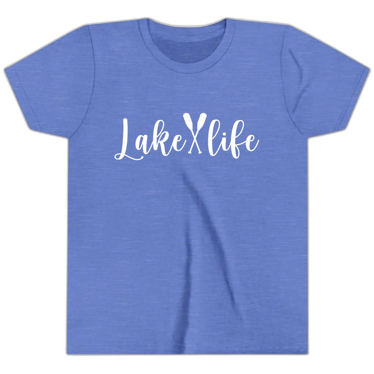 Lake Life Oar Design Youth T-Shirt in Heather Columbia Blue