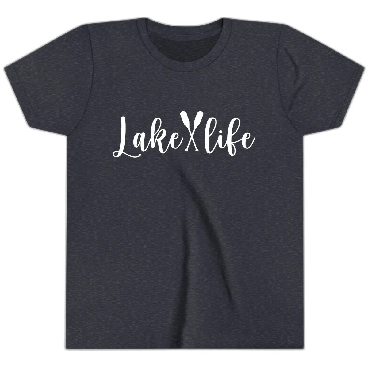 Lake Life Oar Design Youth T-Shirt in Heather Navy