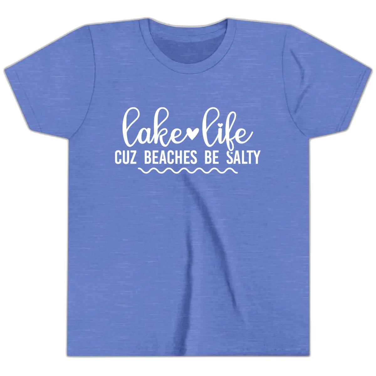 Lake Life Cuz Beaches Be Salty Youth T-Shirt in Heather Columbia Blue