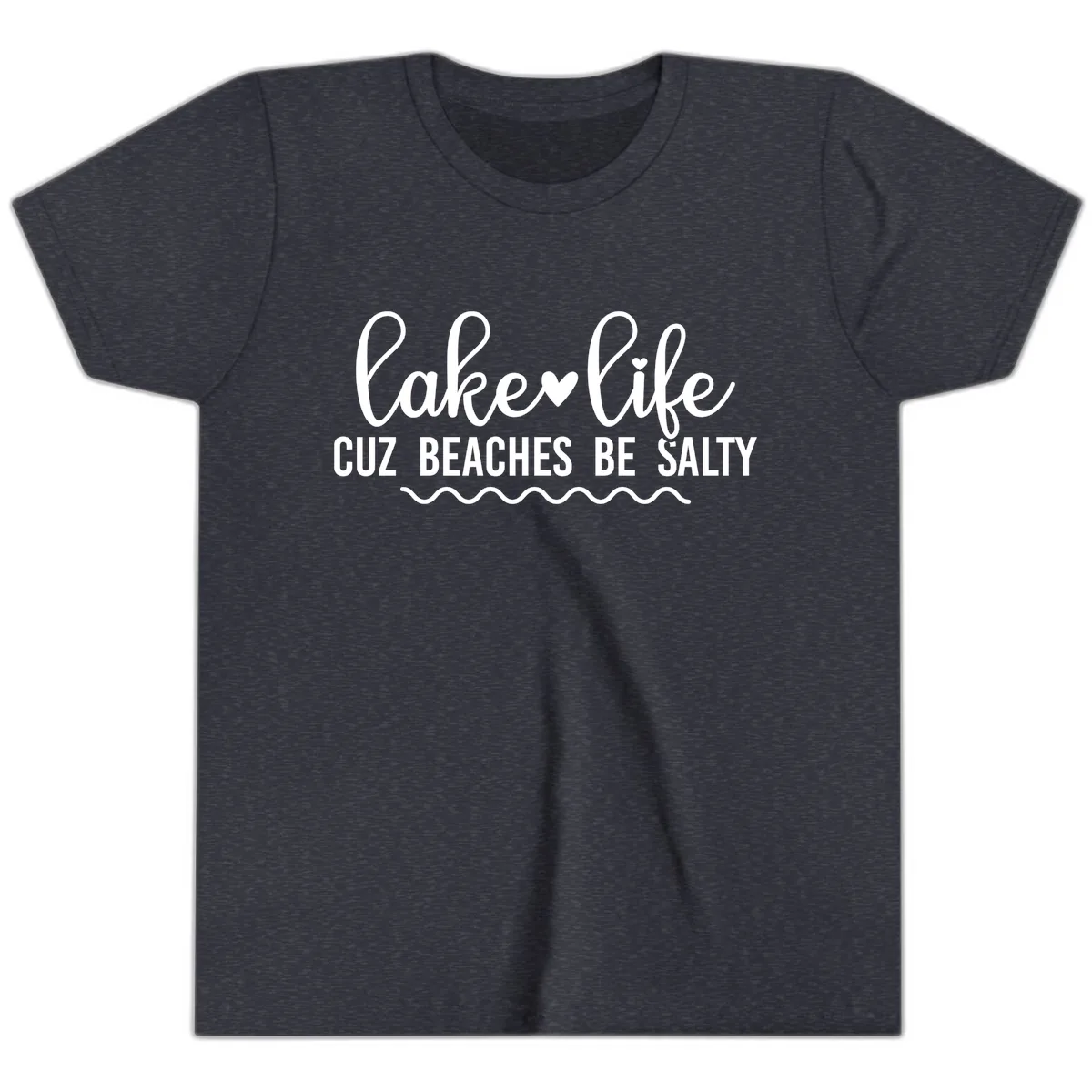 Lake Life Cuz Beaches Be Salty Youth T-Shirt in Heather Navy