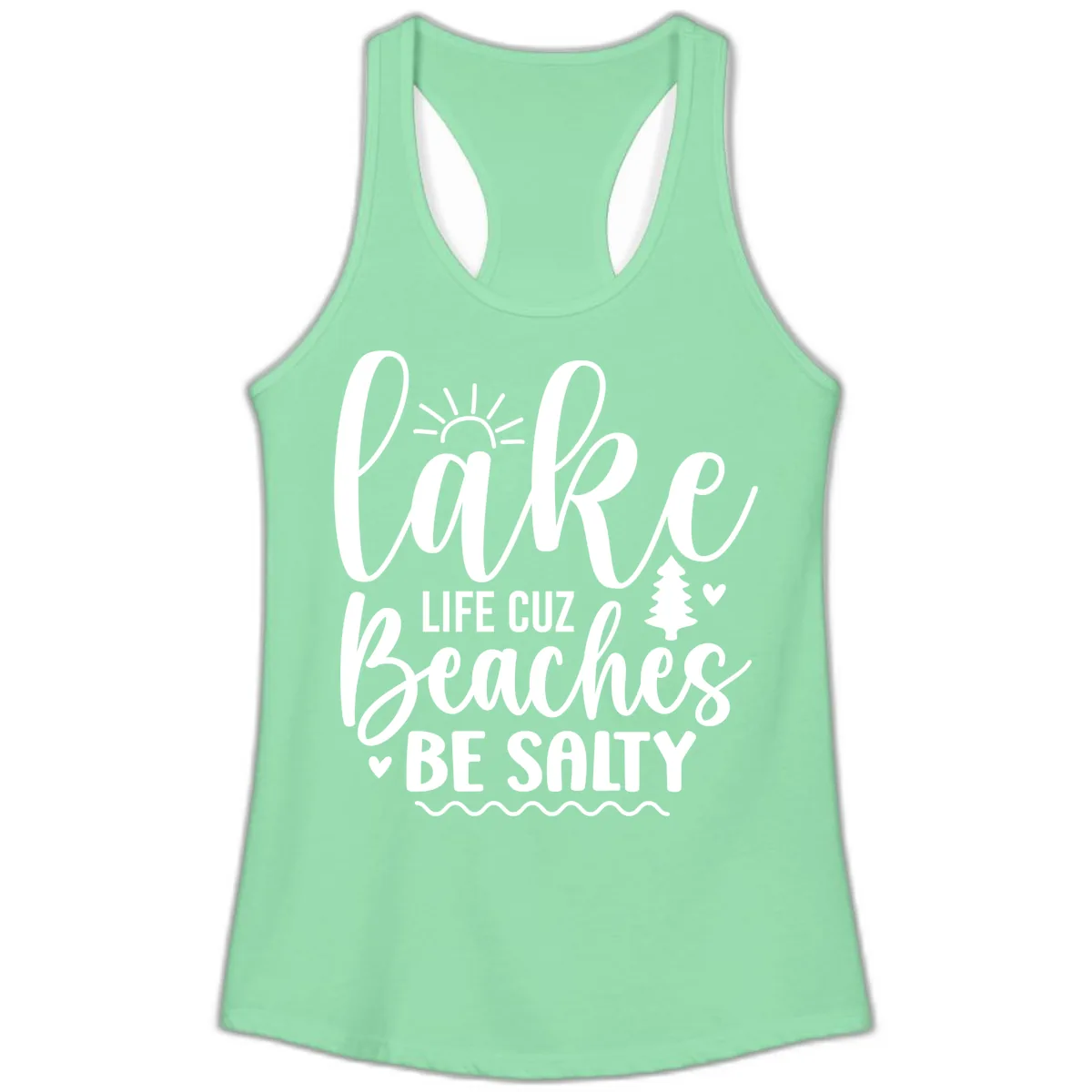 Lake Life Cuzz Beaches Be Salty Ladies Tank in Solid Mint