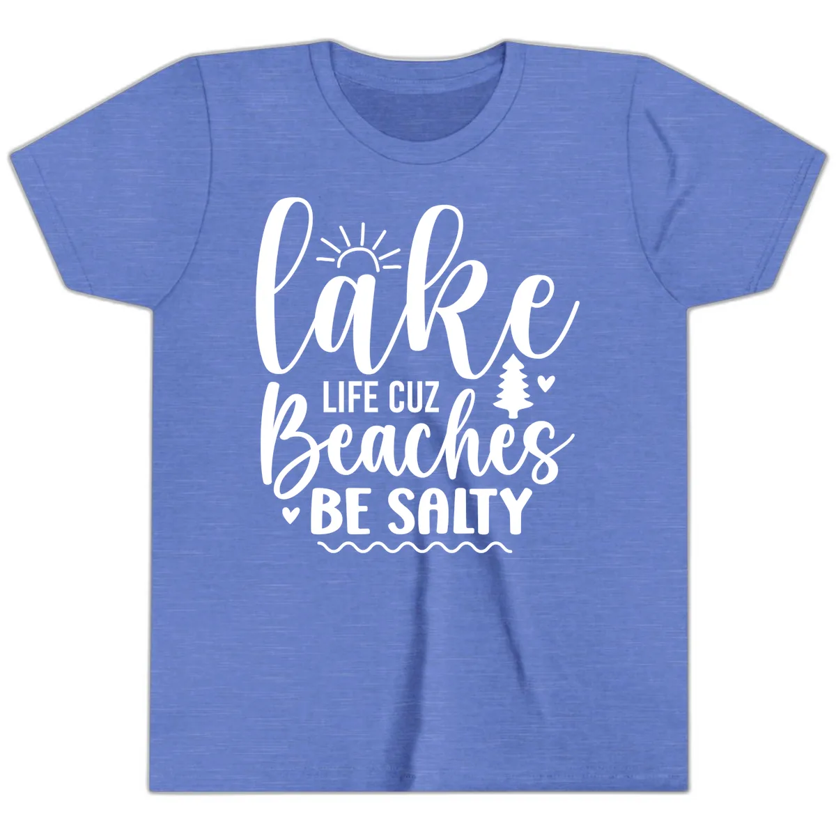 Lake Life Cuzz Beaches Be Salty Youth T-Shirt in Heather Columbia Blue