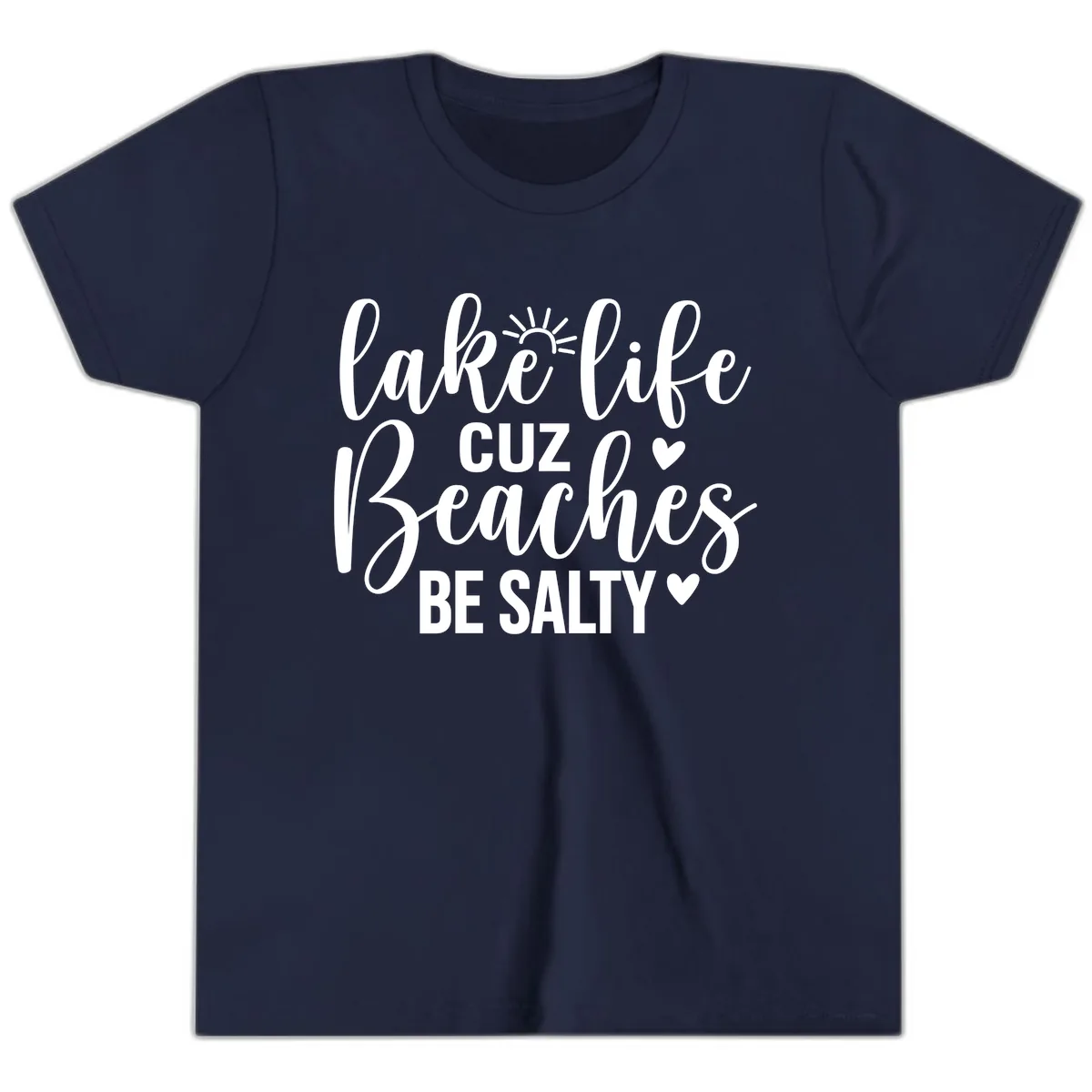 Lake Life Cuz Beaches Be Salty Design Youth T-Shirt in Navy