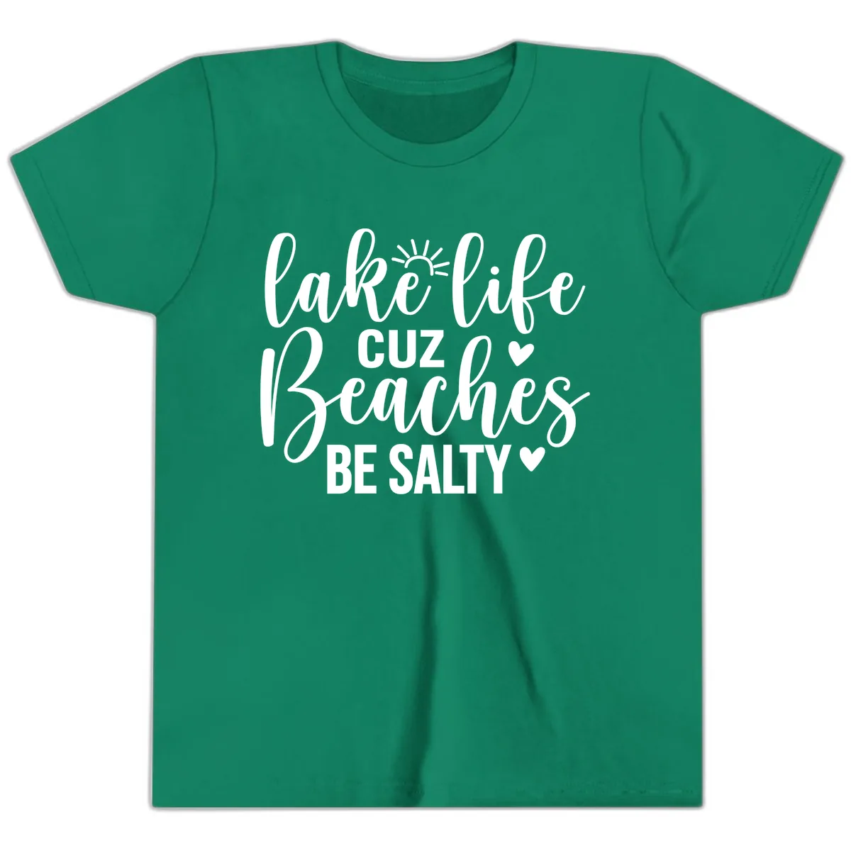 Lake Life Cuz Beaches Be Salty Design Youth T-Shirt in Kelly